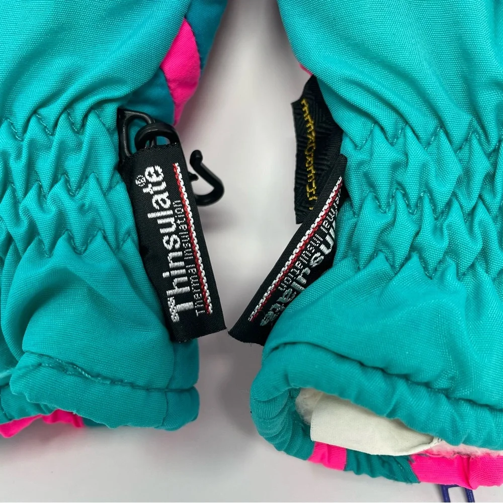Vtg Thinsulate Cherokee Girl's Ski Gloves Snow Retro Neon Blue Pink Green Sz 7